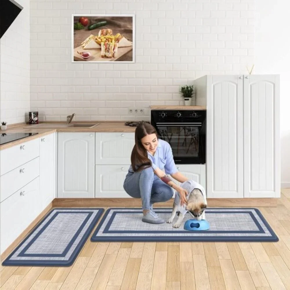 New Kitchen Mats, 2Pcs Cushioned Anti-Fatigue Waterproof Rugs Blue Gray Set